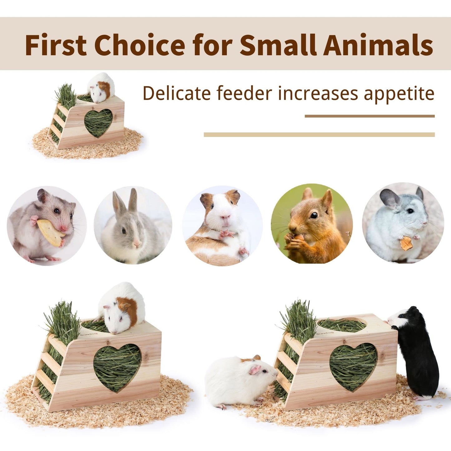 JanYoo Hay Feeder for Rabbits Wooden Holder for Cage Large Rack Hanging Food Manager Less Waste Dispenser Bunny Accessories