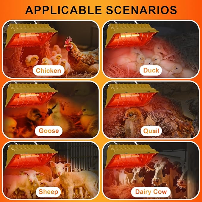 Chicken Coop Heating Lamp Brooder 250W, Adjustable Heating Temperature and Hanging Height, with Aluminum Alloy Lampshade, Suitable for Poultry Indoor Heater (Gold)