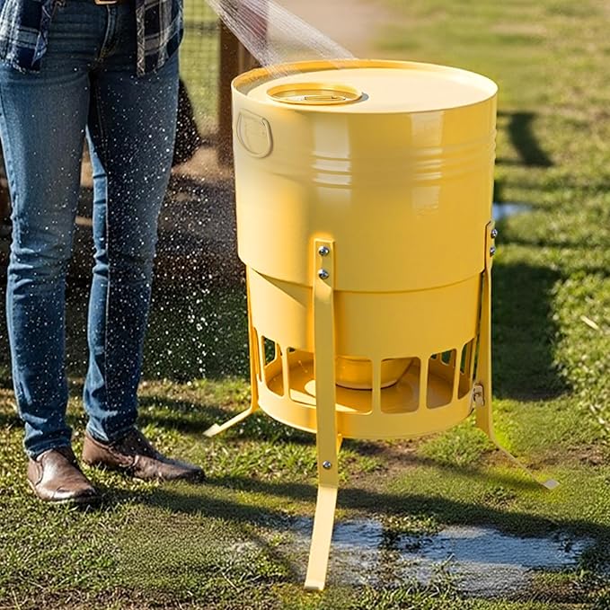 KOL Metal Chicken Feeder - 50lbs Poultry Feeder with 16 Ports, Powder Coated Rust-Proof Design & Smooth Edges for Safe Feeding (Yellow)