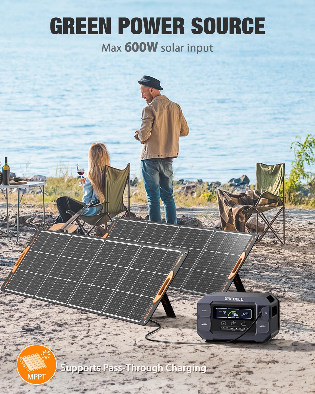 GRECELL Portable Power Station 2200W Solar Generator 1126Wh LiFePO4 Battery Pack with 1200W AC Charging & 800W Solar Charging, 1.25Hrs Fast Charging with 4×2200W(4800W Peak) AC Outlets for Home Travel