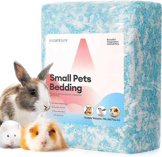 BUCATSTATE Hamster Bedding 70L, 99% Dust-Free Guinea Pig Bedding Odor Control Paper Bedding, Cozy Small Animal Bedding for Rabbit Rat Syrian Dwarf Hamsters Gerbils (Blue)