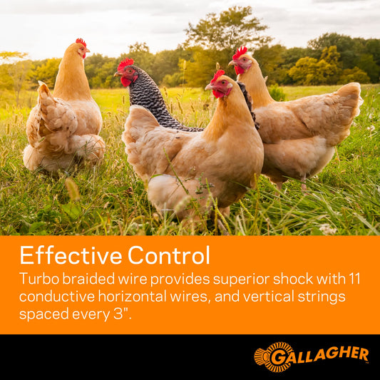 Gallagher 48" x 164' Electric Poultry Netting | Chicken Fence Repels Predators, 9 Mixed Metal Strands for 48x More Conductivity and Consistent Voltage, Sturdy Wire Fencing Keeps Poultry Safe
