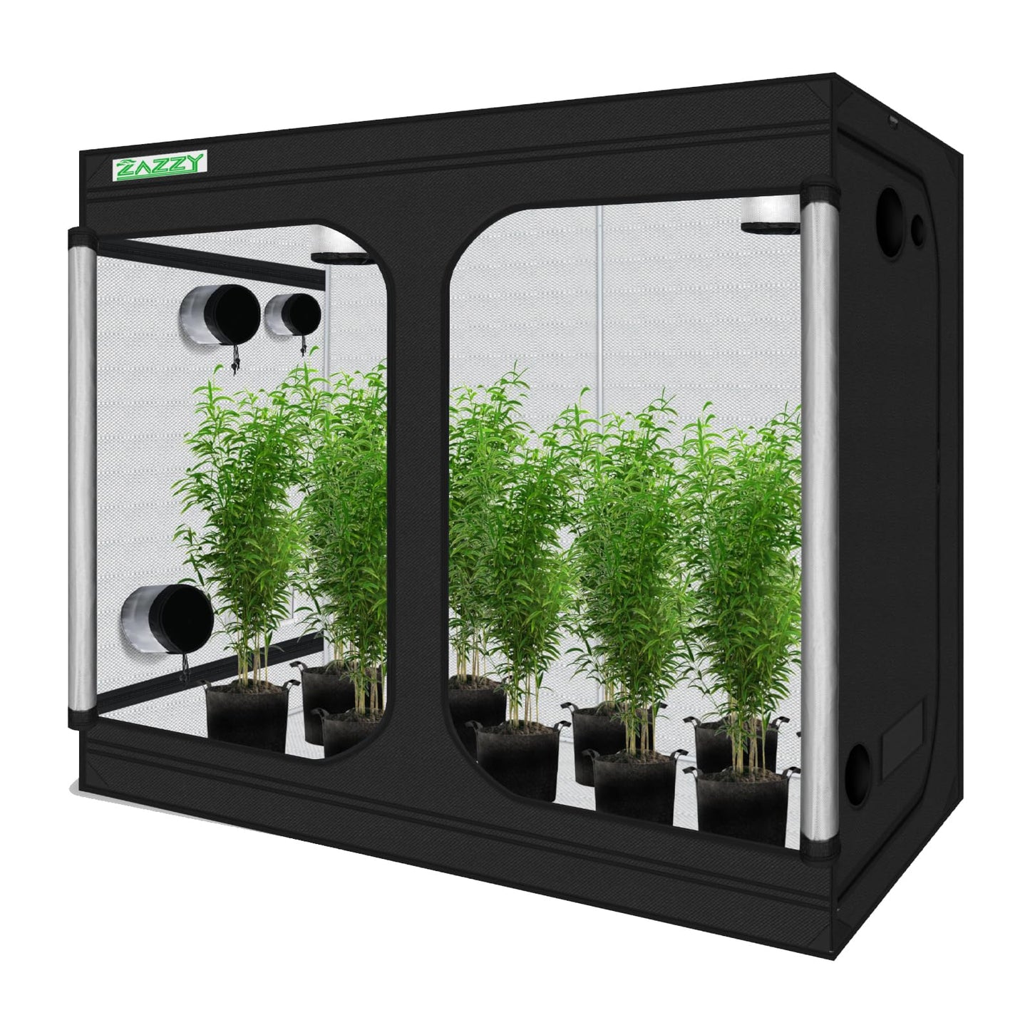 zazzy Grow Tent, 96“x48 x78 Plant Growing Tents 600D Mylar Hydroponic Indoor Grow Tent with Window, Kit Bag & Floor Tray 8x4 Growing Tent