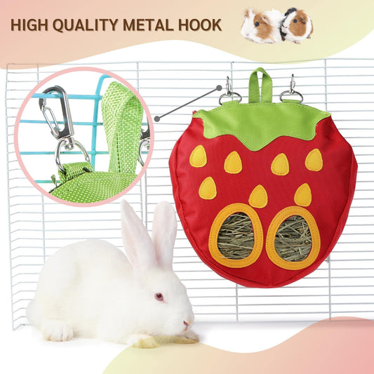 JanYoo Rabbit Hay Feeder Bag for Cage Guinea Pig Timothy Hay Dispenser Storage Manger Hanging Large Less Waste for Bunny