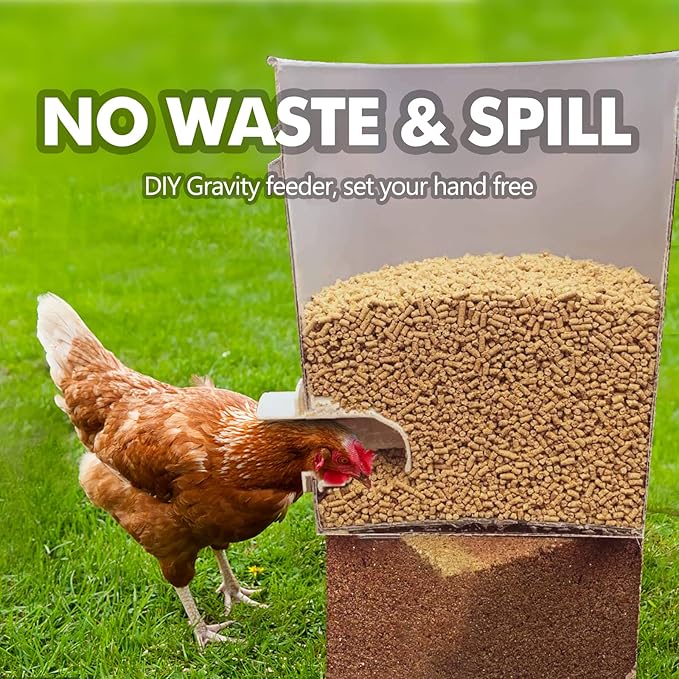 12 Ports DIY Poultry Feeder Ports,Rain Proof Gravity Fed Kit with Critter Stopper for Buckets,Barrels,Bins, Troughs,No Waste Chicken Feeder