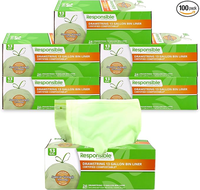 Kitchen Bin Liners, Certified Compostable, Heavy Duty Multipurpose Food Scrap Bags, Made from Compostable Materials (13 Gallon, 13 Gallon (120 Count))