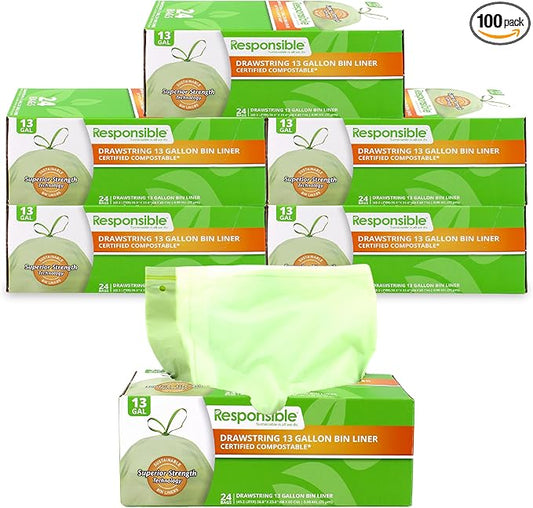 Kitchen Bin Liners, Certified Compostable, Heavy Duty Multipurpose Food Scrap Bags, Made from Compostable Materials (13 Gallon, 13 Gallon (120 Count))