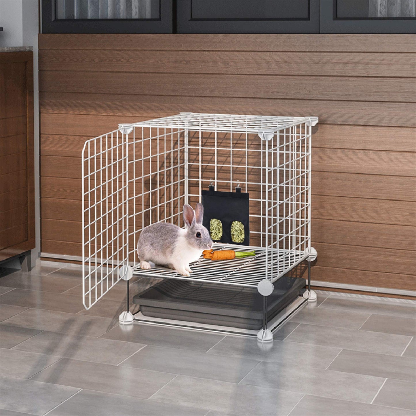 Rabbit Hay Feeder Bag Guinea Pigs Hanging Hay Rack Manger Holder Dispenser Small Animal Feeder Storage Pouch for Bunny Chinchilla Hamster (Pattern Green, 2 Windows)