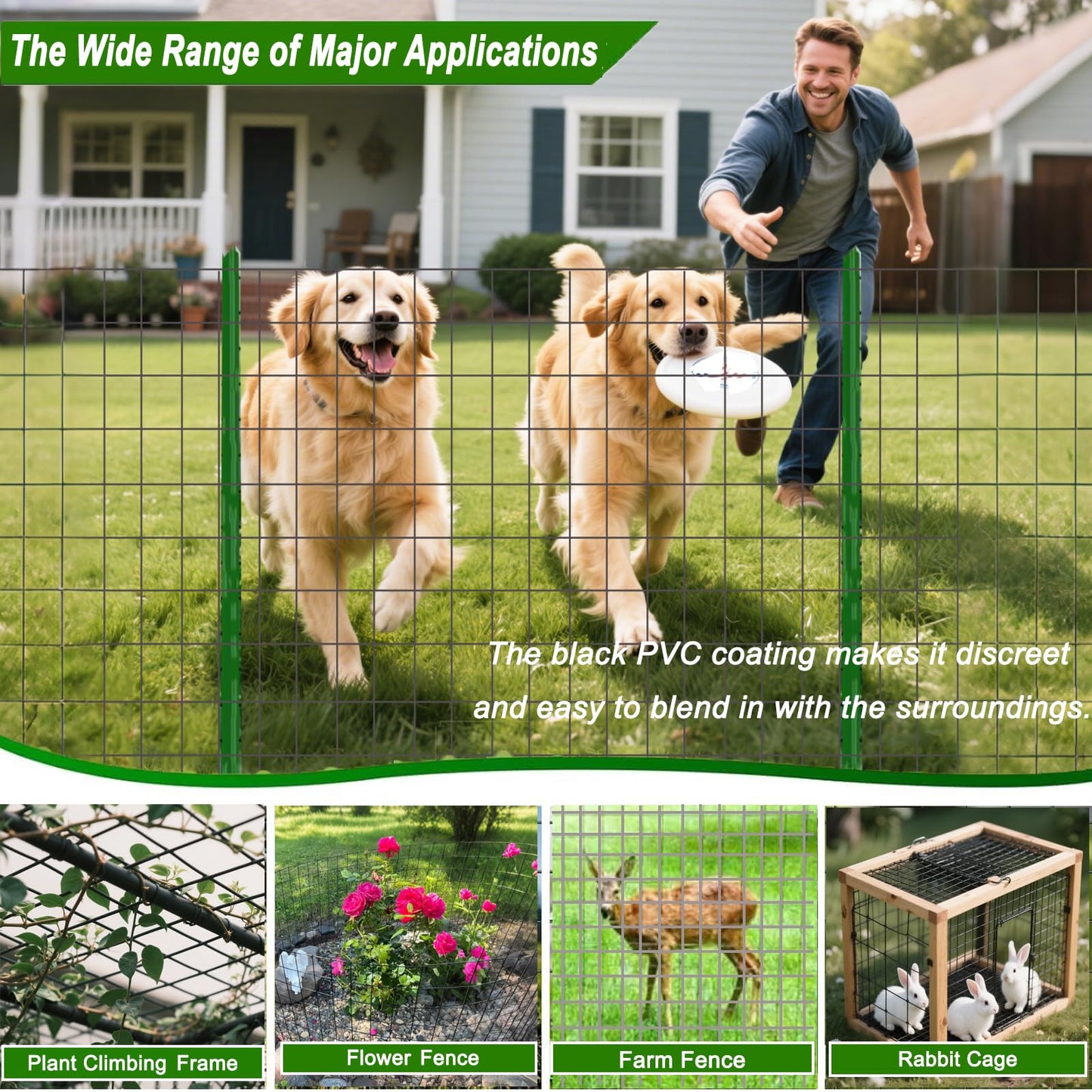 YAGJIA Welded Wire Fence 36inch x 50ft, Black PVC Coated Garden Fencing, 2 inch x 3inch 16Gauge Chicken Wire Fence Roll, Anti-Rust Metal Fencing for Yard Plant Protection Poultry Netting