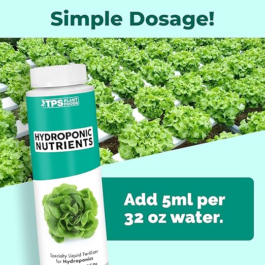 Hydroponic Nutrients for Edible Plants, One Part Complete Liquid Plant Food for Hydroponic Systems, 8 oz (250mL)