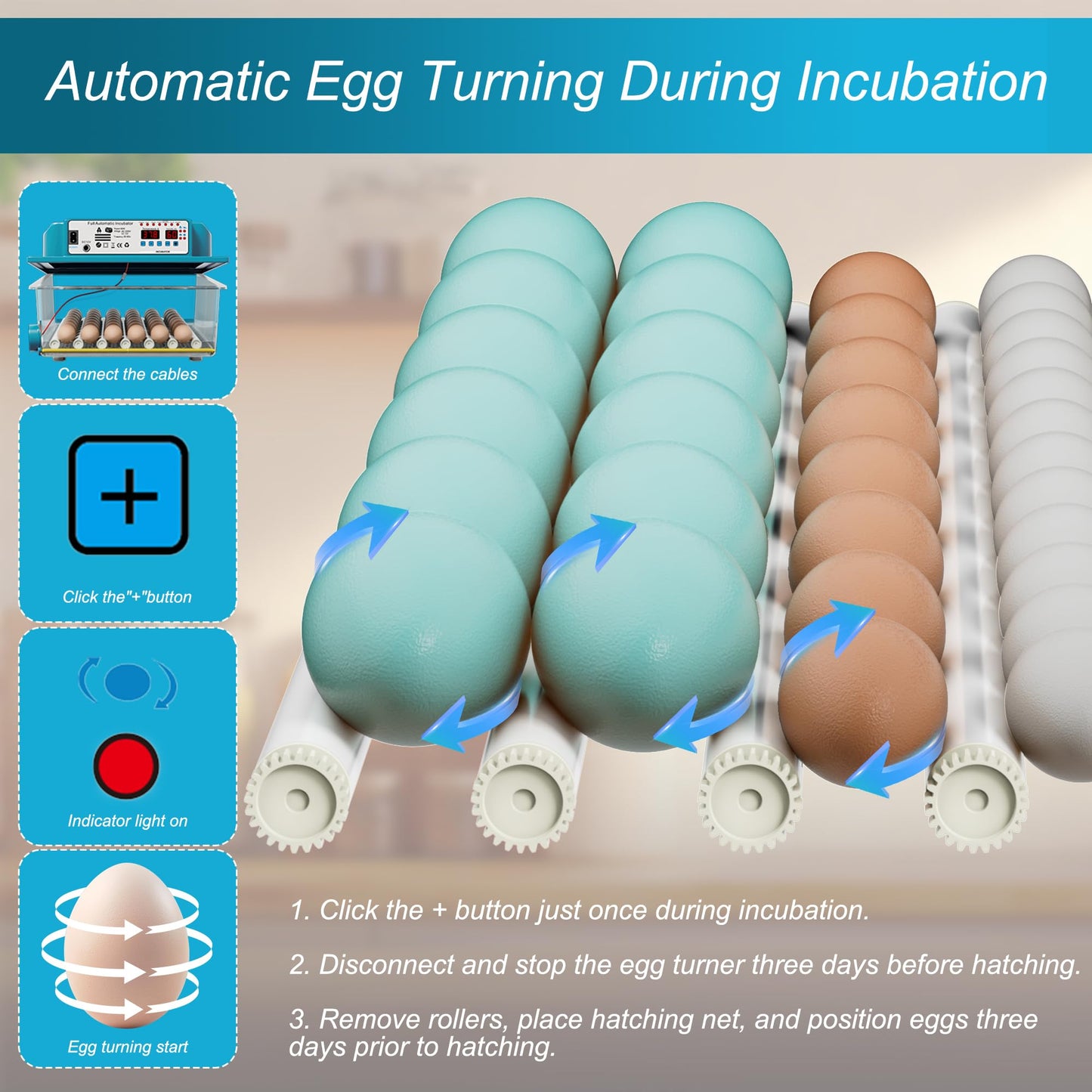 Loyfoly Incubators for Hatching Eggs, 36 Egg Incubator with Automatic Egg Turning and Humidity Control, Chicken, Duck, Goose, Bird, Quail, Incubator for Farm, Lab, Home（Blue）