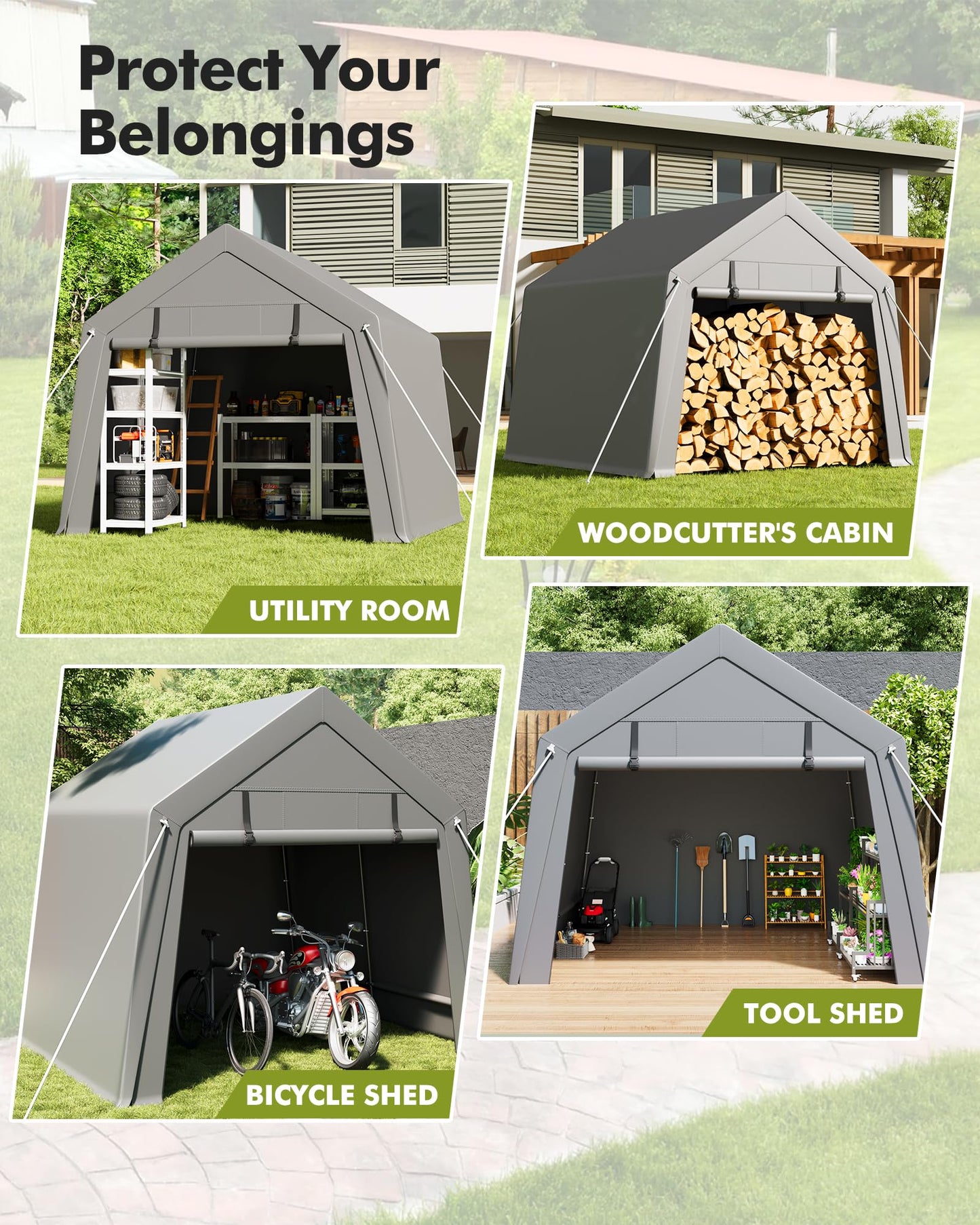 VerisShade 6 x 6 ft Carport Storage Shed, Shelter Logic with 2 Roll-up Zipper Door, Heavy Duty Waterproof Tarp, Storage Tent for Motorcycle, Bike, Garden Tools, Firewood