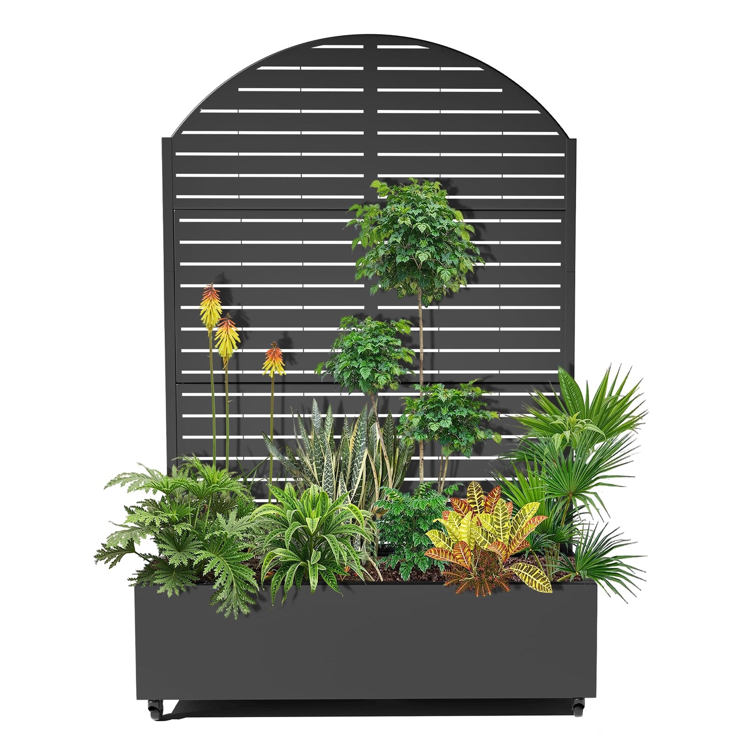 15.7"×70.9"×47.2" Metal Raised Garden Bed with Trellis and Wheels - Tall Trellis Planter Box for Climbing Plants, Vegetables & Vines - Outdoor Privacy Planters for Patio (Black-Louvered)