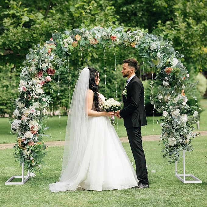 HEOMU Garden Arch Trellis, Metal Garden Arbor with Base, 5.3'W x 7.6'H or 7.9'W x 6.3'H, Assemble Freely 2 Sizes, Arch Trellis for Climbing Plants Outdoor Wedding Bridal Party Decoration, White