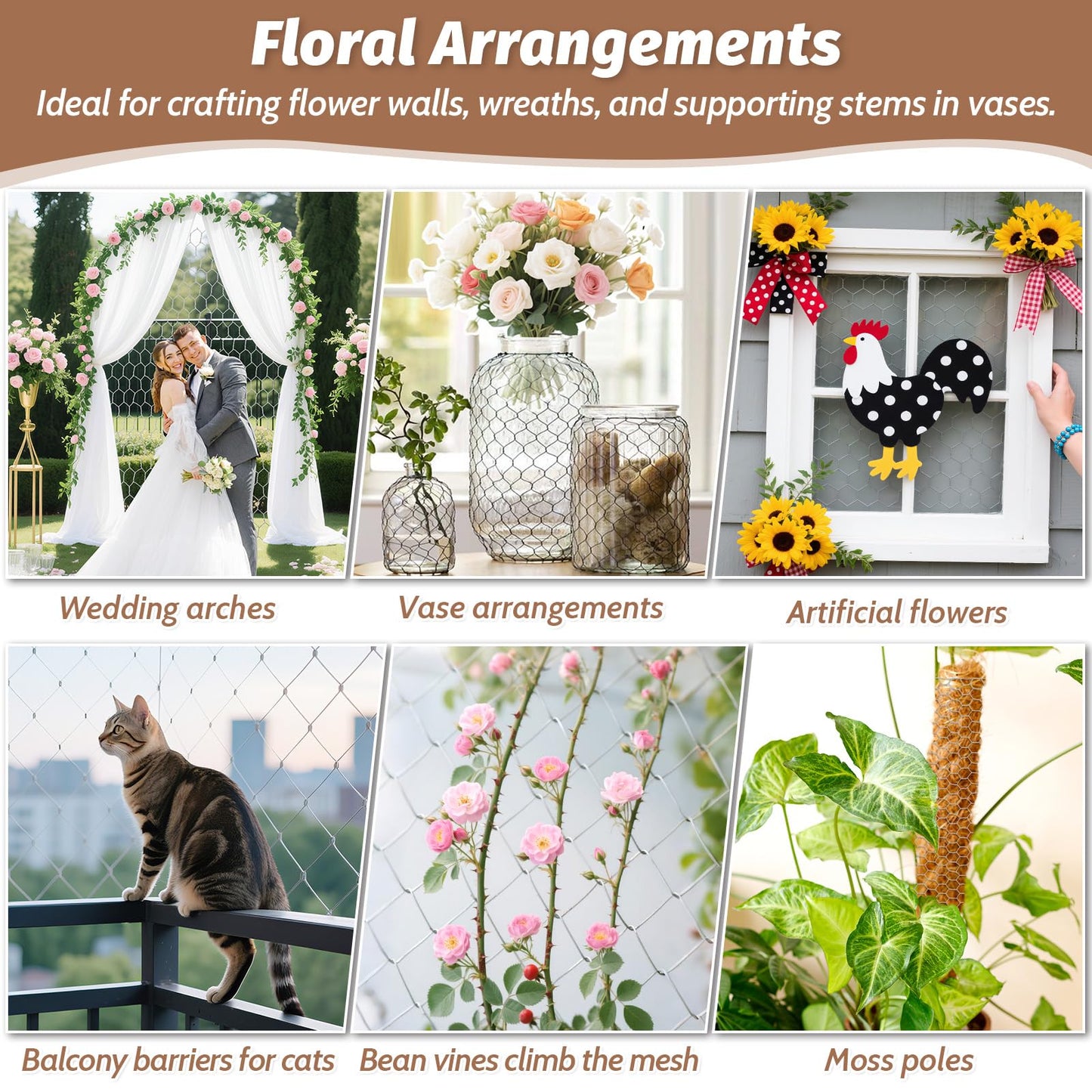 Floral Chicken Wire for Craft, 15.7 Inch x 10 FT Lightweight Galvanized Hexagonal Chicken Wire Netting, Silver Chicken Wire Fence for Garden Poultry Chicken Wire Mesh with Gloves, Wire Ties, Plier