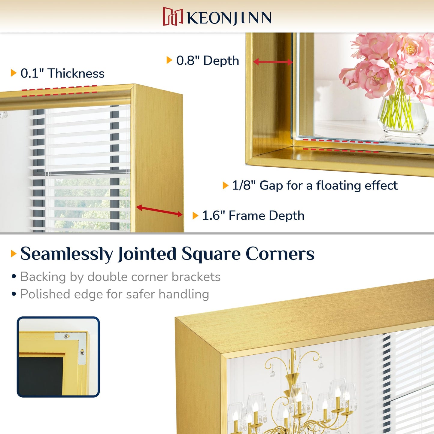 Keonjinn Brushed Gold Bathroom Mirror 60” x 30” Metal Framed Rectangular Wall Mirror Large Farmhouse Bathroom Mirrors Rectangle Gold Wall-Mounted Vanity Mirrors(Horizontal/Vertical)