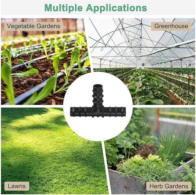 10-Pack Drip Irrigation Barbed Fittings, for 3/8 Inch Tees Tubing Connector Plastic Coupling Irrigation Parts for Garden/Greenhouse/Aquarium/Flower Pot, Drip Pipe Accessories
