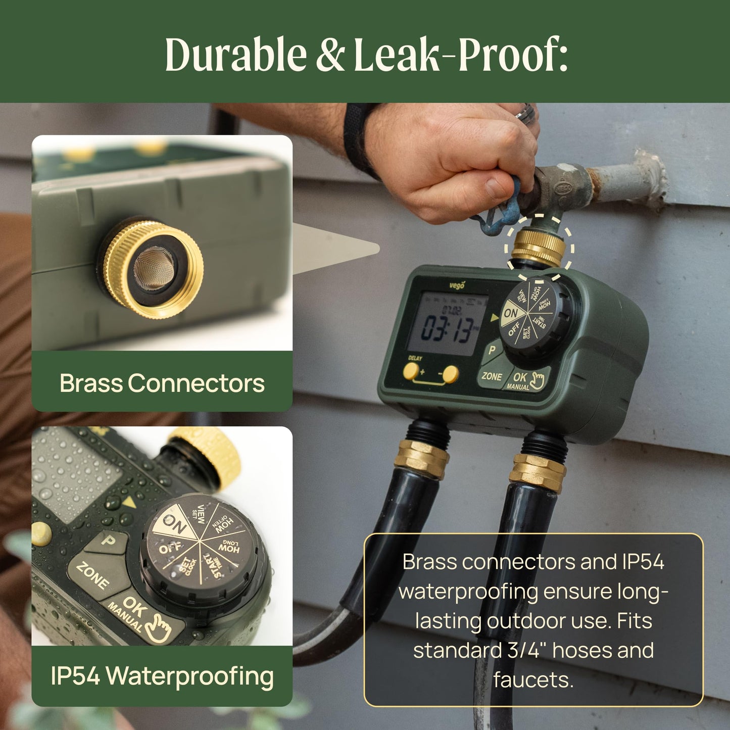 2 Zone Watering Timer with Brass Inlet & 40ft Drip Irrigation System for Raised Garden Beds