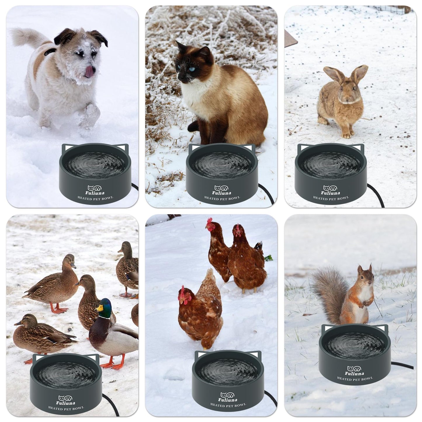 3.2L Large Heated Water Bowl, Outside Heated Dog Dish with Chew Resistant Power Cord, Thermal Bowls Provide Drinkable Water in Winter, Anti-Slip Pet Bowls for Dog Cat Rabbit Chicken Duck Grey
