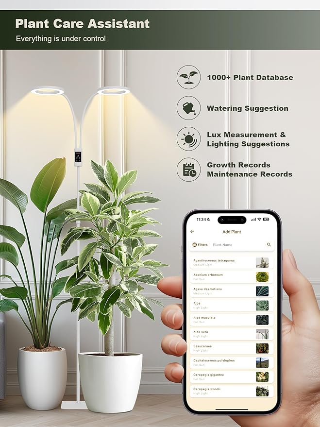 GLOWRIUM Smart Grow Lights for Indoor Plants, 48W Full Spectrum Plant Lights, Bluetooth App & Manual Control, Adjustable Height 47-70.9", Auto Timer, Indoor Plant Lamp for Tall Indoor Plants