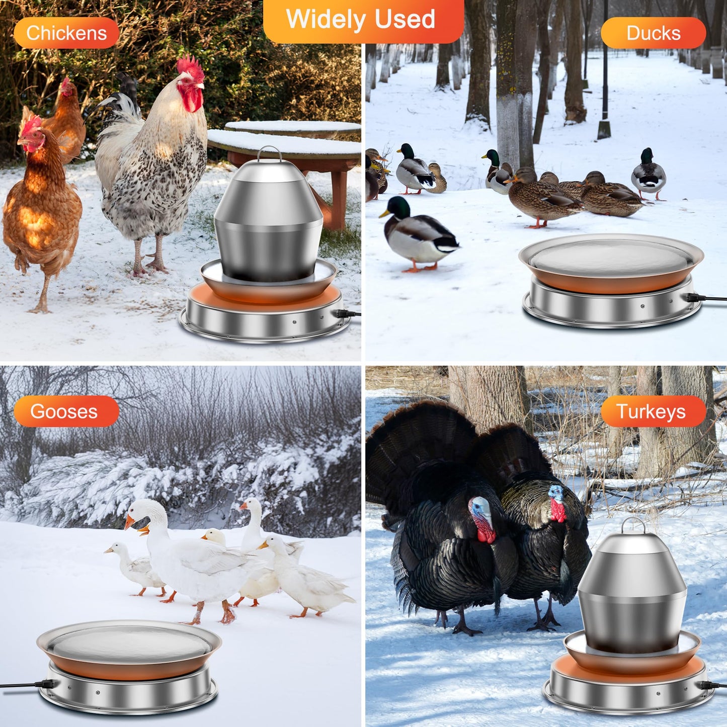 ZenxyHoC 11in Chicken Water Heater for Drinker, 110W Poultry Waterer Heated Base for Metal Drinking Fountains