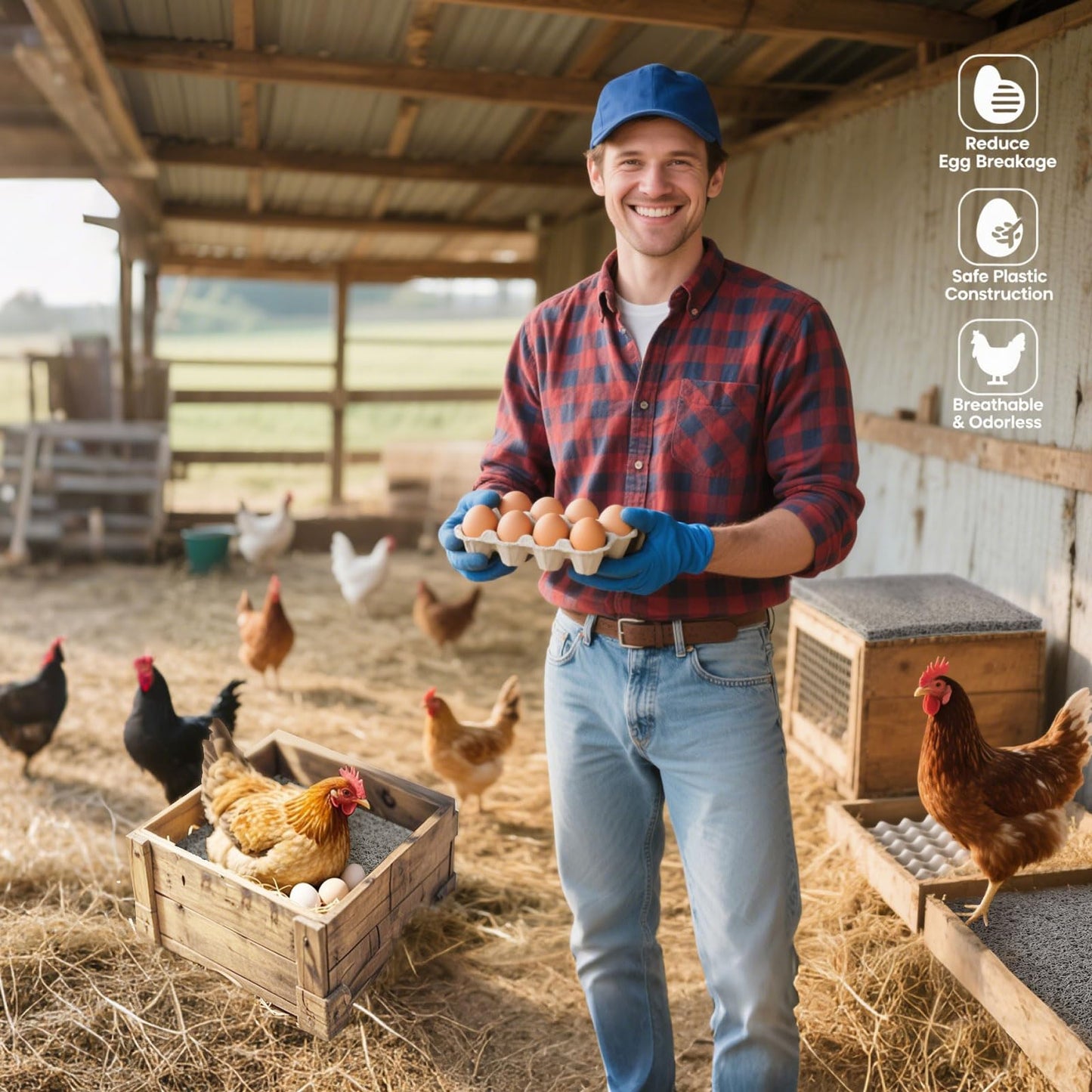 Serendipresent Washable Nesting Pads for Chicken Coop – 8 Pack 12x12 Inch Reusable Chicken Nesting Mats with 4 Fake Eggs, Easy Clean & Durable Laying Box Accessories for Hens (Gray)