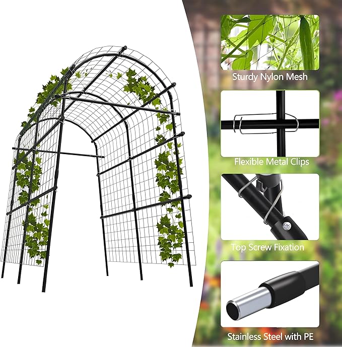 Garden Arch Trellis, 7.5FT Extra Tall Polyethylene-Coated Stainless Steel Garden Trellis for Climbing Plants, Vegetables, Flowers, Outdoor Pergola Arbor Wedding Party Decoration, Cucumber Trellis, Gar