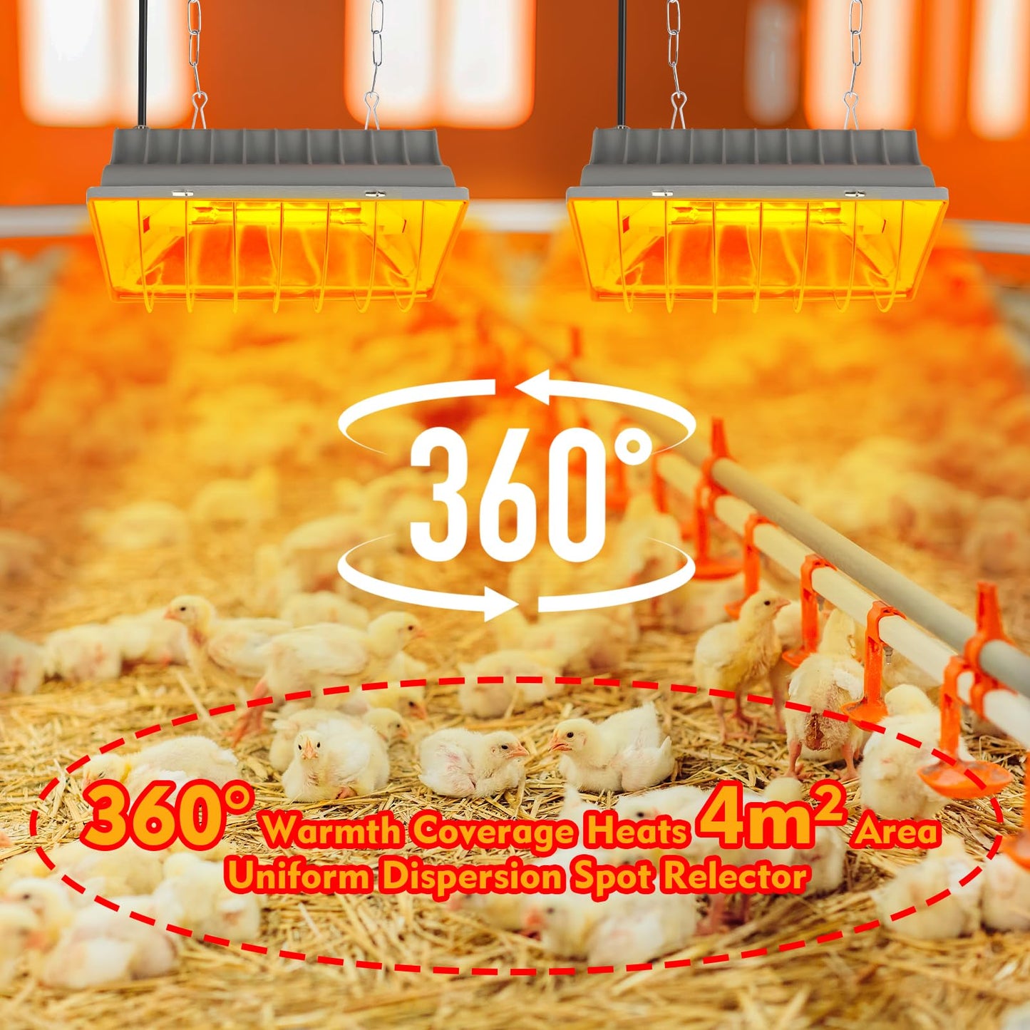 Jaenmsa 250W Brooder Heater for Chicks,Chicken Coop Brooder Heating Lamp Warmer 2 Pack with 2Pcs Infrared Heat Bulbs,2 Adjustable Temp(250W/175w) & Hight for Poultry Coop and Small Pets
