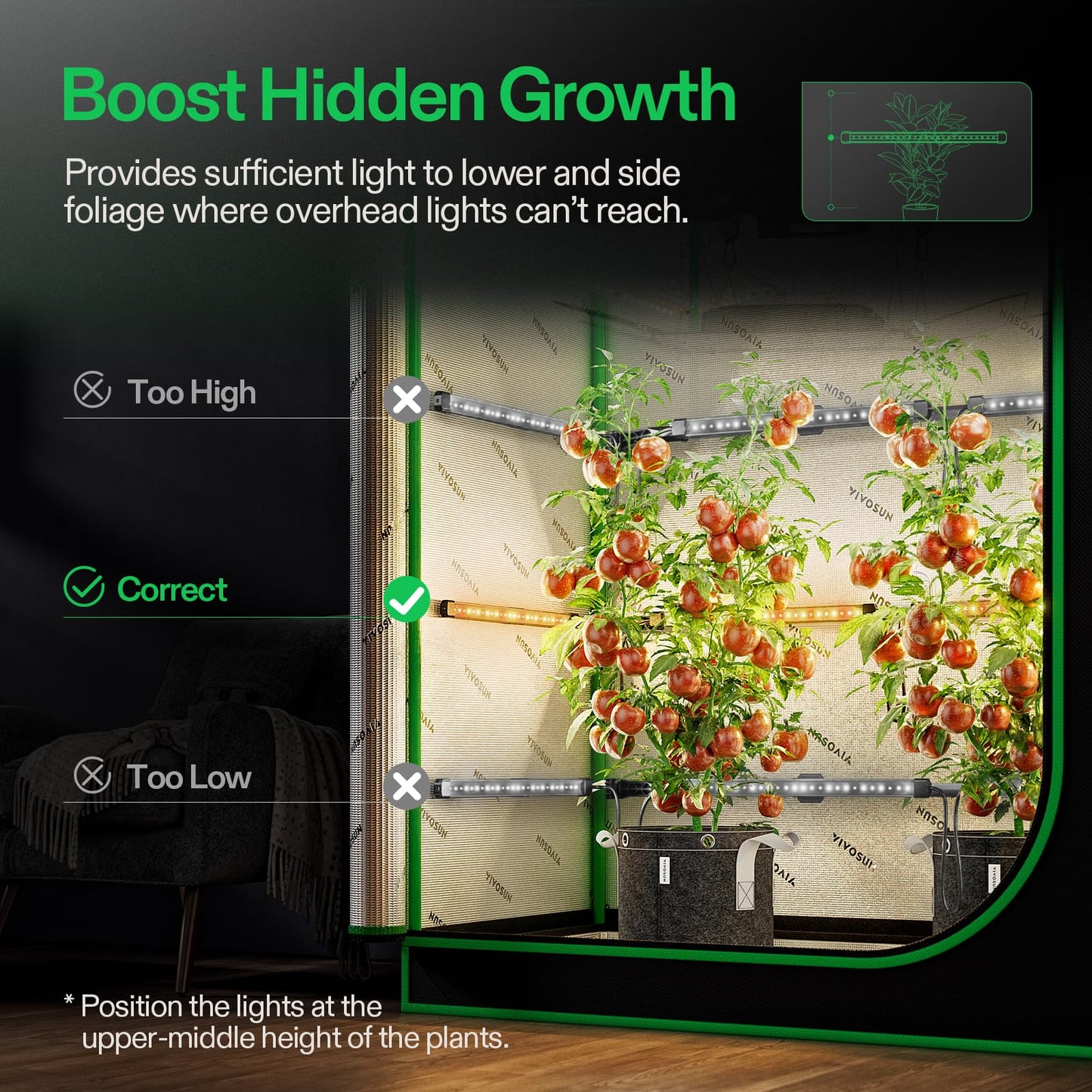 VIVOSUN AeroStream H19 Intelligent Environmental 19L Humidifier and LumaRay Side Lighting Bars (4-Bar), Full Spectrum LED Grow Lights for Grow Tents, Greenhouses