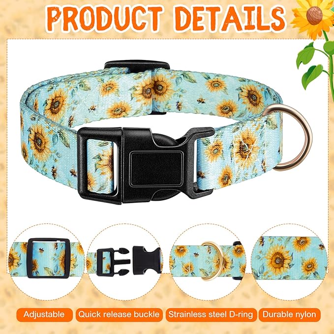 Talltalk 2 Pack Goat Collars with Bells Grazing Copper Bell and Adjustable Nylon Collar Set Loud Bronze Bell for Farm Sheep Cow Sheep Dog Accessories Christmas Thanksgiving Gift(Sunflower)