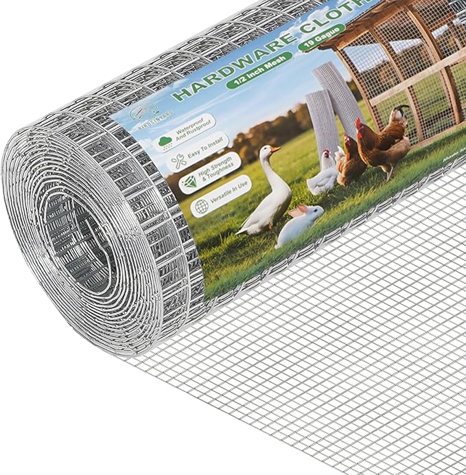 16in x 10ft Hardware Cloth - 1/2 inch Chicken Wire Fencing 19 Gauge Hot-dip Galvanized After Welding | Welded Wire Mesh Roll Garden Plant Chicken Coop Rabbit Poultry Netting Cage Screen