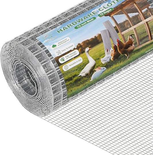 16in x 10ft Hardware Cloth - 1/2 inch Chicken Wire Fencing 19 Gauge Hot-dip Galvanized After Welding | Welded Wire Mesh Roll Garden Plant Chicken Coop Rabbit Poultry Netting Cage Screen