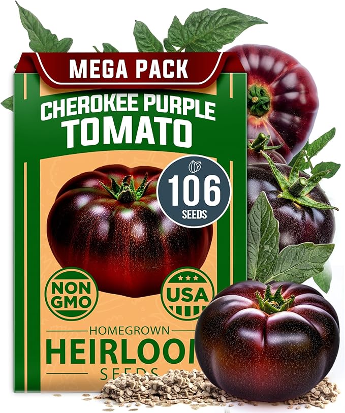 HOME GROWN Organic Cucumber & Cherokee Purple Tomato Seeds – 200 Marketmore Cucumber Seeds + 106 Heirloom Tomato – Non-GMO, High Germination Rate, Ideal for Raised Beds & Containers, USA-Sourced
