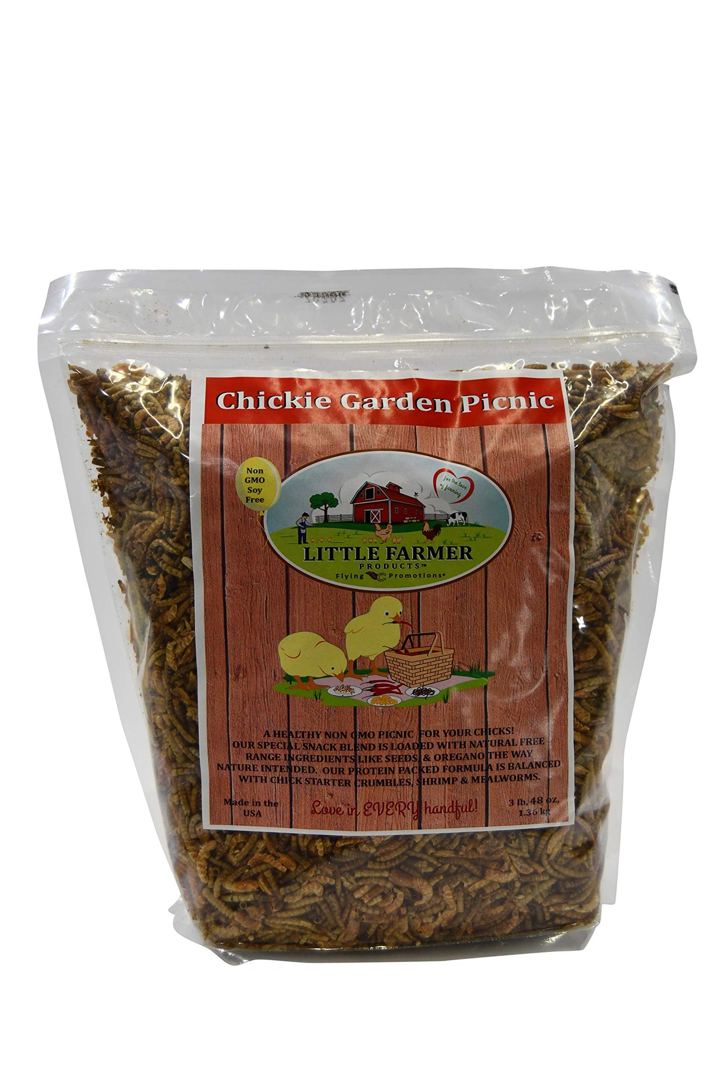 LITTLE FARMER PRODUCTS Chickie Garden Picnic Non-GMO, Soy-Free Chick Treats | Premium Poultry Meal Worm & Herb Mix | 3 lbs