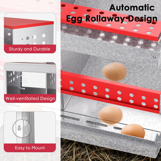 FuzzlyCo Chicken Nesting Boxes, 6 Hole Nesting Box for Chickens with Easy Egg Collection Roll Away Heavy Duty Chicken Coop Laying Box for Hens