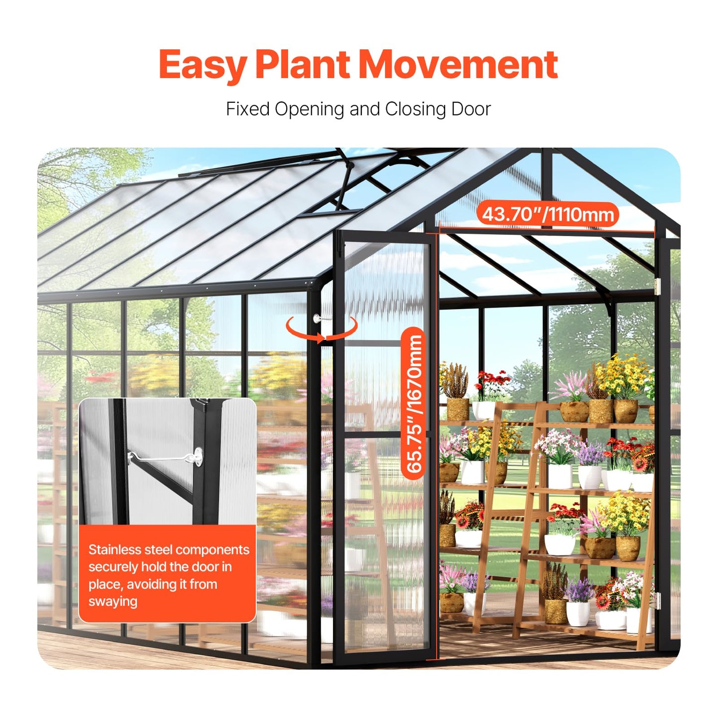 VEVOR Polycarbonate Greenhouse, 8 x 14 Ft, Outdoor Greenhouse with 2 Vent Windows, Pavilion Styled Greenhouse with Hinged Door, Aluminum Large Walk-in Greenhouse Kit for Outside Garden Backyard