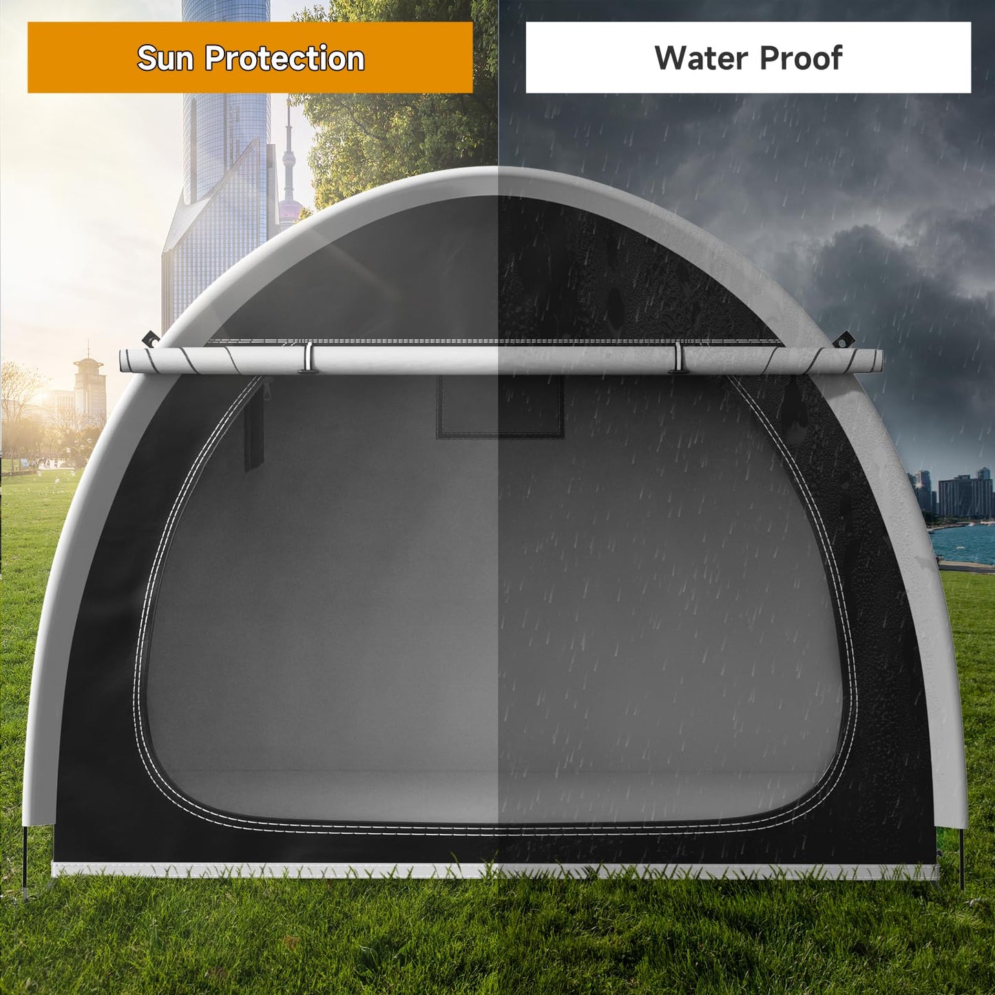 RAOOT Bike Storage Shed Tent, Oversized Storage Tent for 3-4 Bikes, Portable Foldable Garage/Garden Storage Tents, Waterproof Anti-uv Outdoor Bicycle Cover