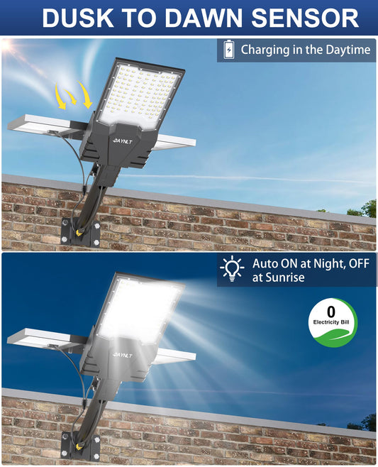 JAYNLT X-10000W Solar Street Lights Outdoor,6500K Ultra-Large Parking Lot Lights Commercial Dusk to Dawn,IP67 Industrial Grade Waterproof Solar Power Flood Security Lamps for Driveways,Yard