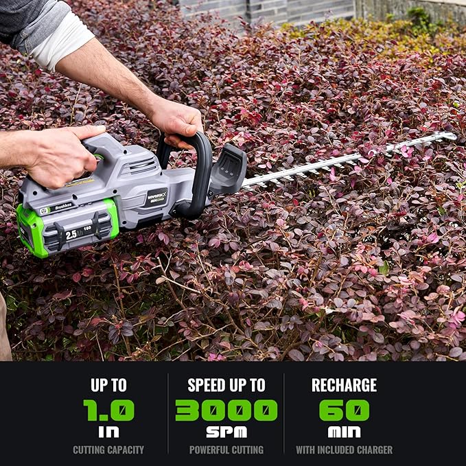26-Inch Hedge Trimmers Cordless with Battery 60V Electric Bush Trimmer 2.5Ah Battery Power Heavy Duty Hedge Trimmer Brushless|Dual Action Steel Blades|1" Cutting Capacity for Shaping Hedges Shrubs