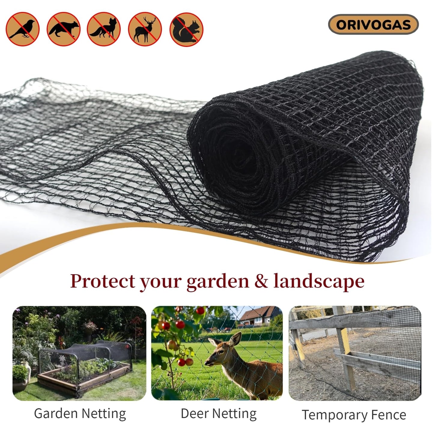ORIVOGAS Plastic Mesh Fence Deer Fencing 4x25ft,Reinforced Edges,55gsm Heavy Duty Temporary Fence,Ideal for Garden Netting,Animal Barrier,Safety Netting, Fruit Plant Protection, Black
