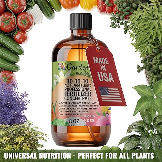 𝐏𝐑𝐎𝐅𝐄𝐒𝐒𝐈𝐎𝐍𝐀𝐋 All-Purpose 10-10-10 Liquid Fertilizer Spray for Lawns, Grass, Plants, Vegetables, Fruits & Flowers | 10-10-10 Liquid Fertilizer for Indoor and Outdoor Plants (8 OZ)