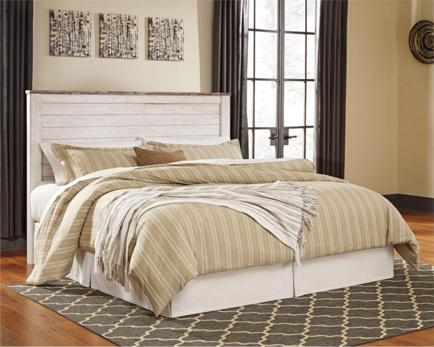 Signature Design by Ashley Willowton Cottage Farmhouse Panel Headboard ONLY, King/California, Whitewash