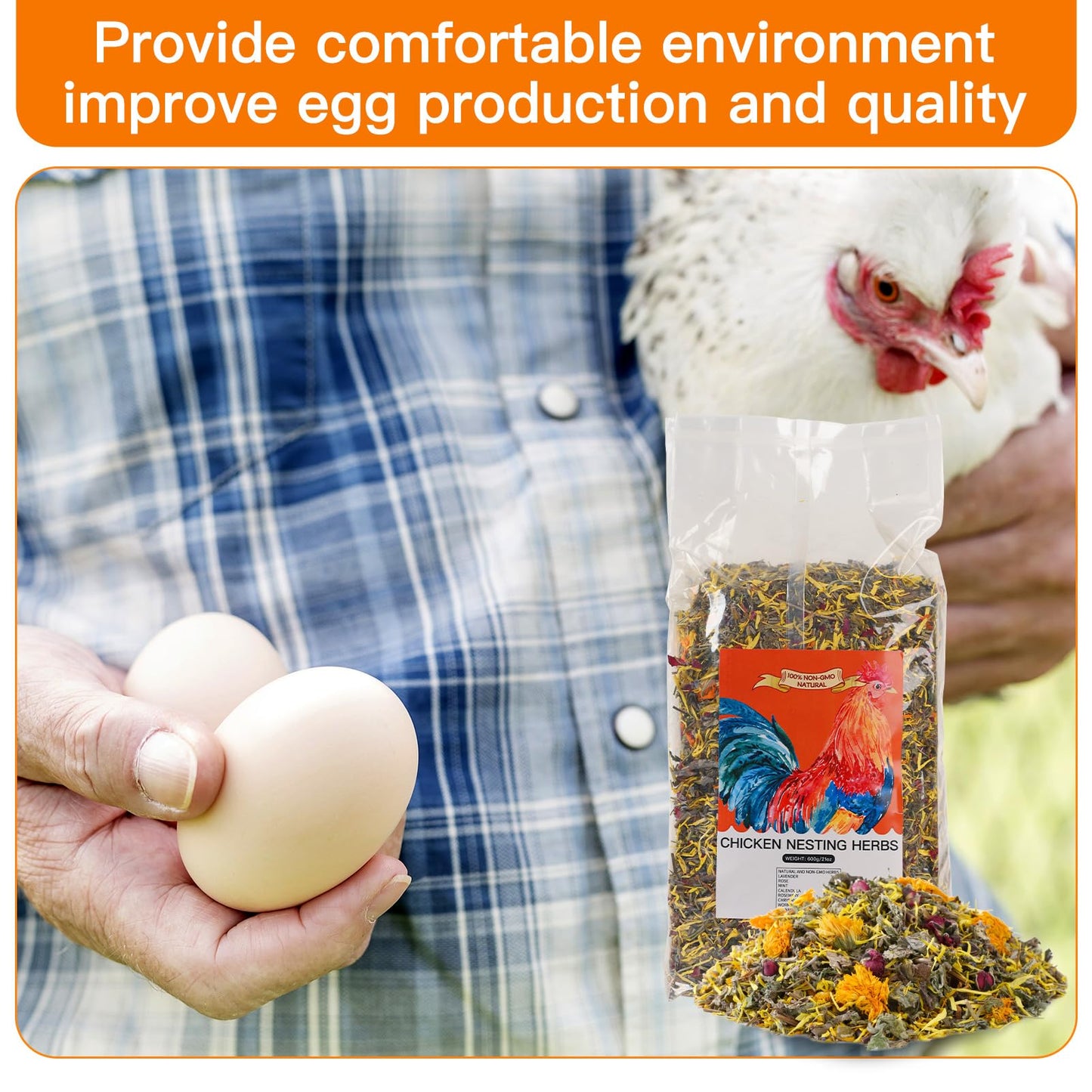 HoazHoald 35 Oz Chicken Nesting Coop Boxes Pads Herbs Natural Roost Poultry House Incubator Grit Flowers Lime Hemp Bedding Refresher for Coop Freshness Promote Egg Laying Help Smell Box Packaging