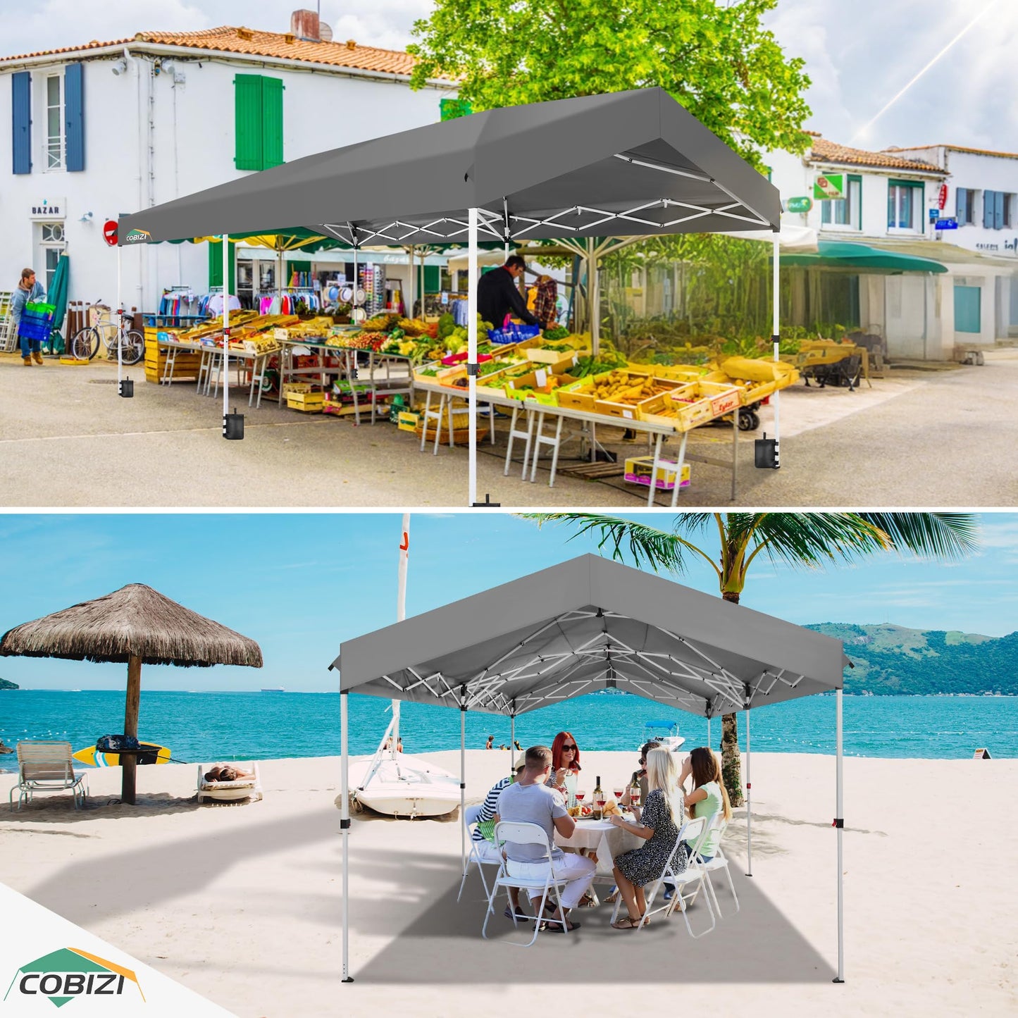 COBIZI Carport Canopy 10x20 Pop up Canopy Portable Garage with 1-Button Push Center Lock,Car Port Garage with 2 Sidewalls UV Resistant Waterproof All-Season Car Canopy Tents Shelter for Car,Truck,Boat