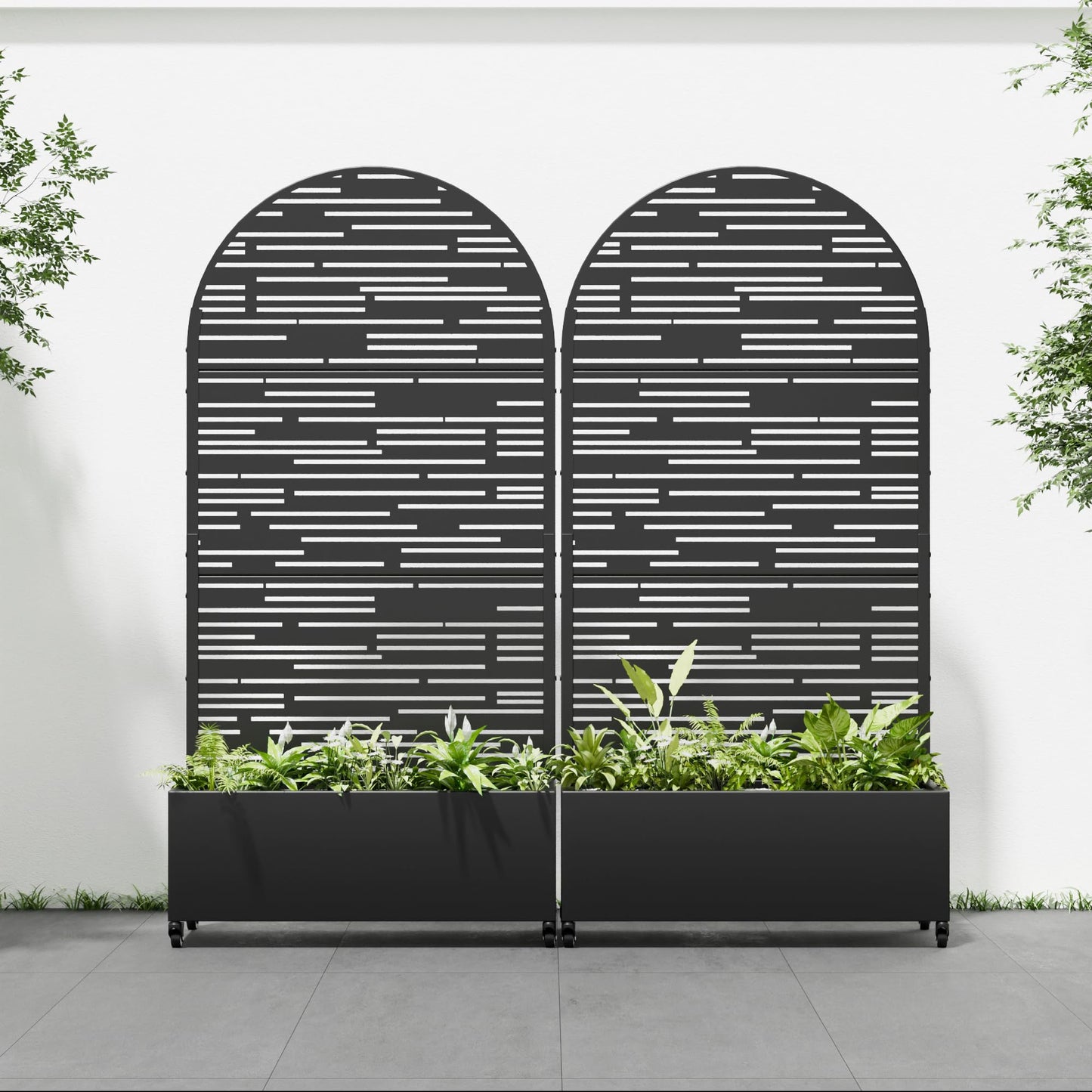 Casaphoria 72"x35" Metal Raised Garden Bed with Trellis(2 Pack), Outdoor Planter Box with Wheels & Drainage Holes for Climbing Plants, Flowers, Elevated Garden Kit, Black-Shine-Arched