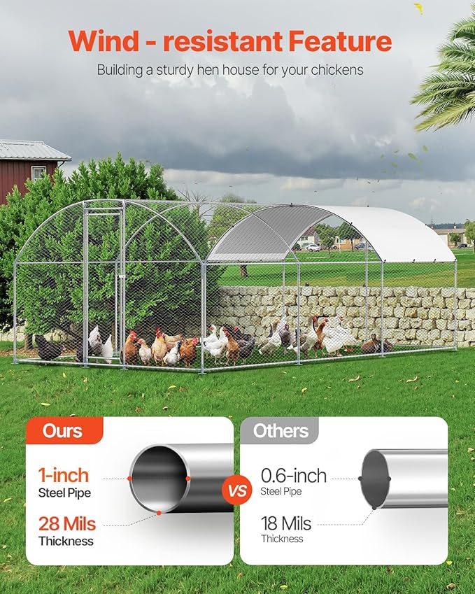 VEVOR Metal Chicken Coop, 19.6 x 9.8 x 6.5 ft Dome-Roof Chicken Run