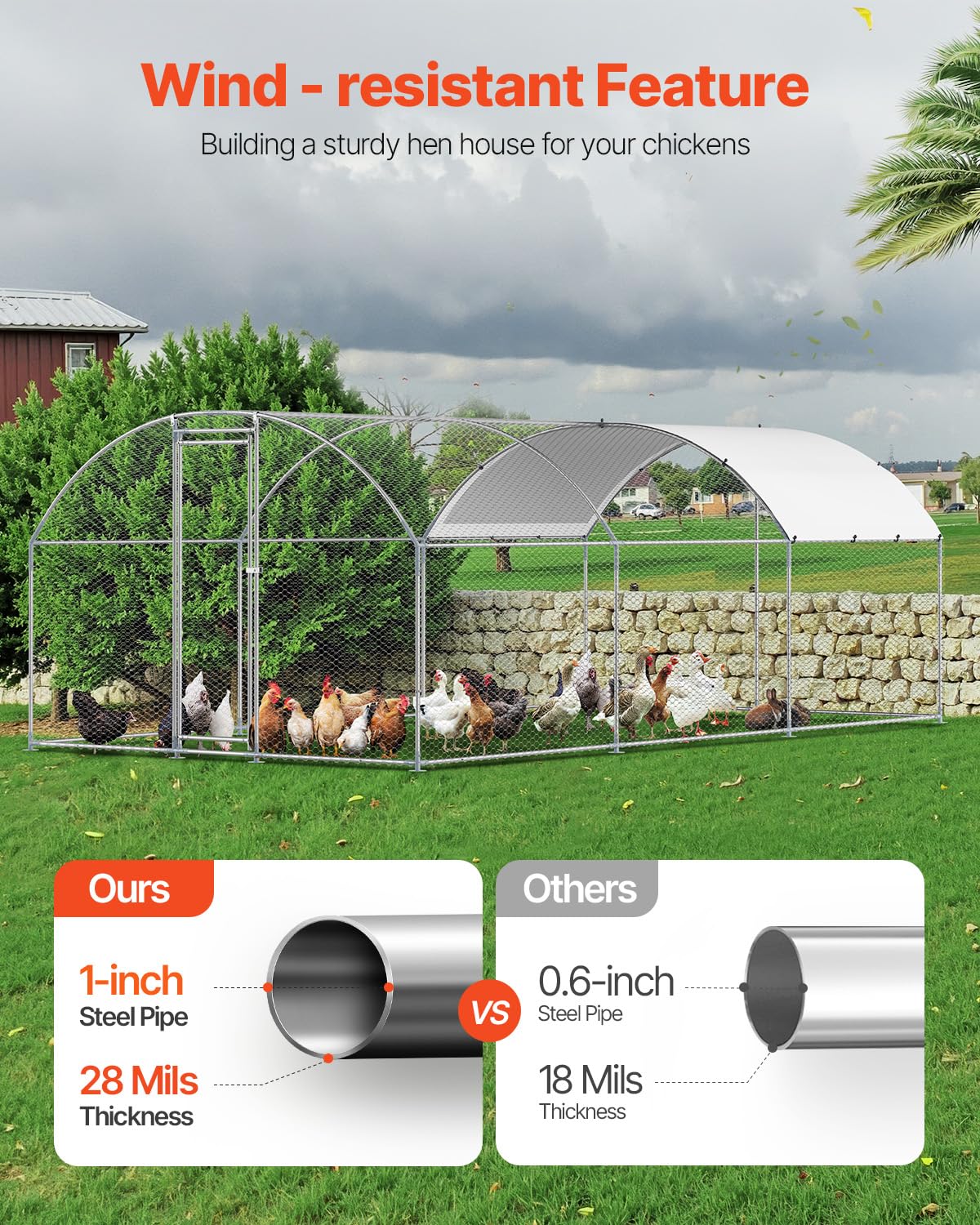 VEVOR Large Metal Chicken Coop, 19.7x9.8x6.5ft Walk-in Chicken Runs for Yard with Cover, Spire Roof Hen House with Security Lock for Outdoor and Backyard, Farm, Duck Rabbit Cage Poultry Pen