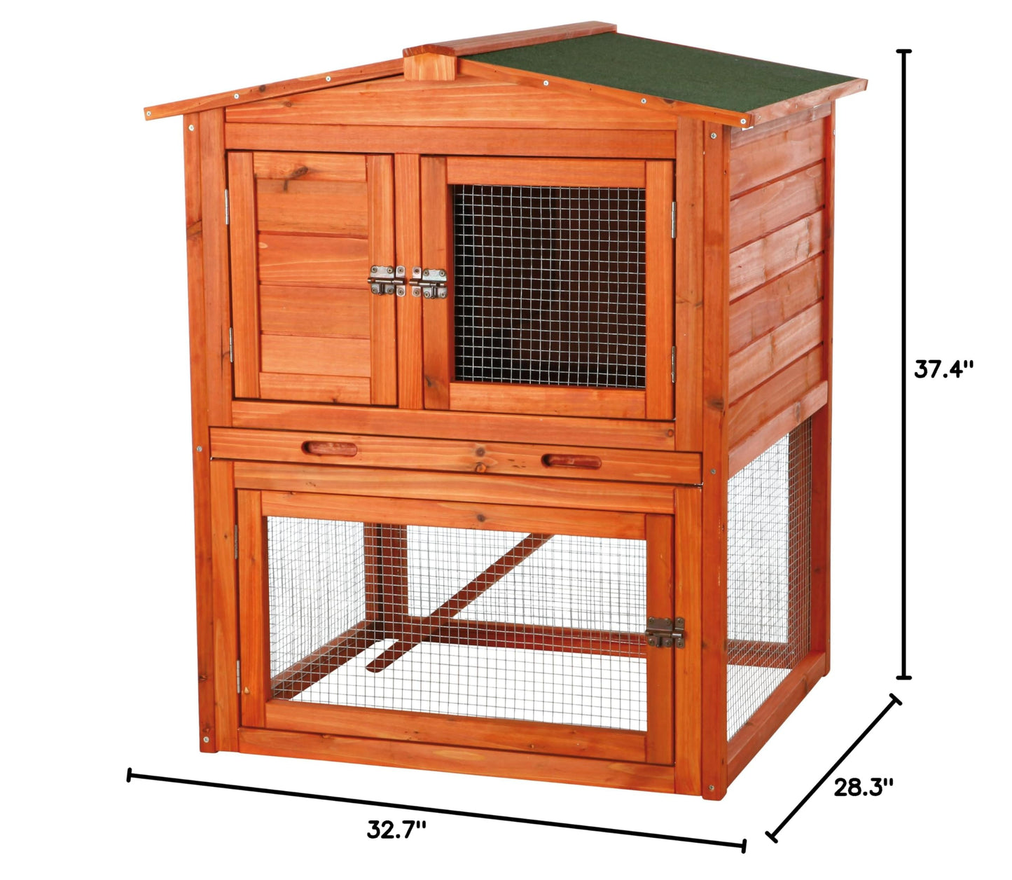 TRIXIE natura Outdoor Rabbit Hutch with Run - Small 2-Story Rabbit Cage with Non-Slip Ramp - Elevated Small Animal House with Secure Playpen, Hinged Roof & Pull-Out Tray - in Natural