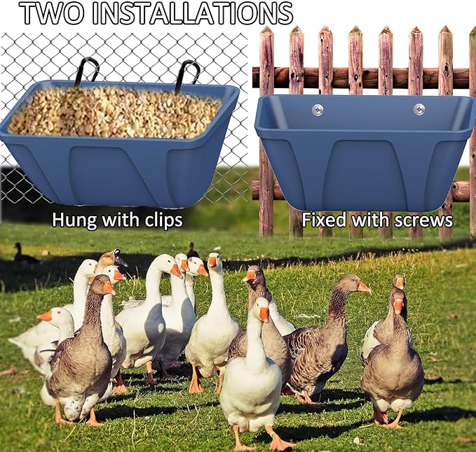 Fence Hanging Chicken Feeder for Duck, Piglets, Goat Feeder Poultry Feeding Container for Livestock Feed Trough Water Bucket(Blue 4)