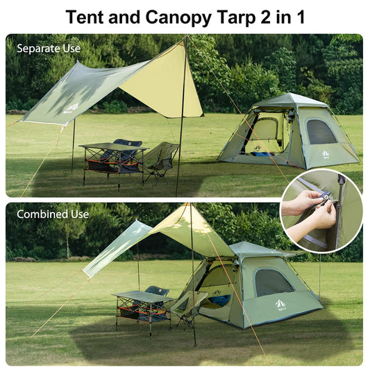 Night Cat Instant Cabin Tent with Canopy Tarp 3 Persons Waterproof Pop Up Tent for Family Camping 2 in 1 Canopy Tent with Porch Automatic Easy Set Up Outdoor
